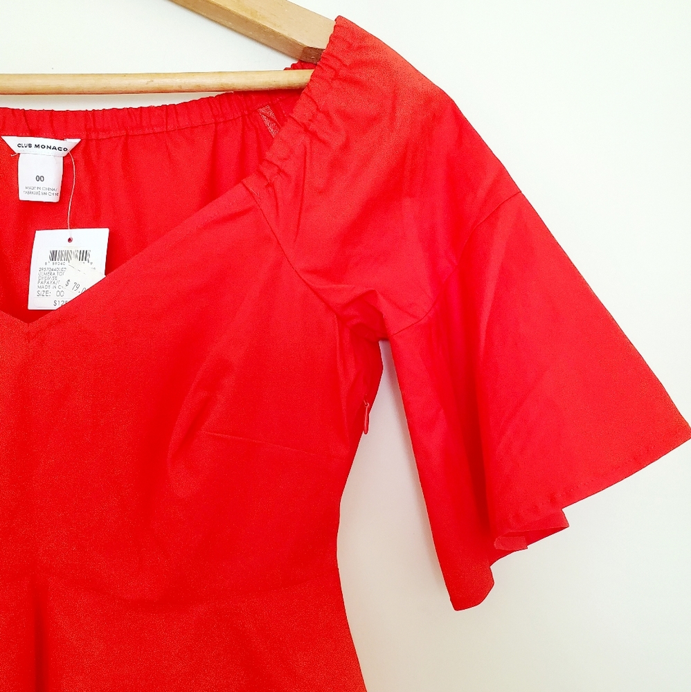 Club Monaco red peplum off shoulder blouse - Picture 4 of 7